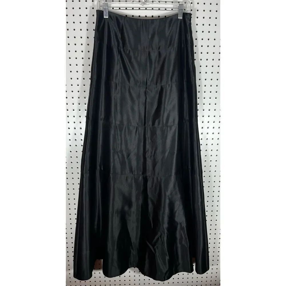 BCBGMaxAzria Black Satin Maxi Long Skirt size 6